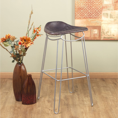 Soneri Artisan Grey Leather Breakfast Bar Stool – Heavy Duty Metal Frame
