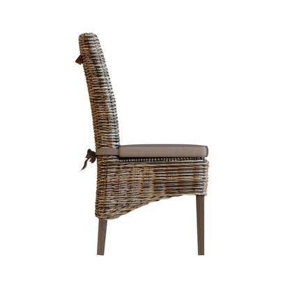 Maya Pair of Handmade Kubu Rattan Grey Wash Dining Chairs – Dark Legs