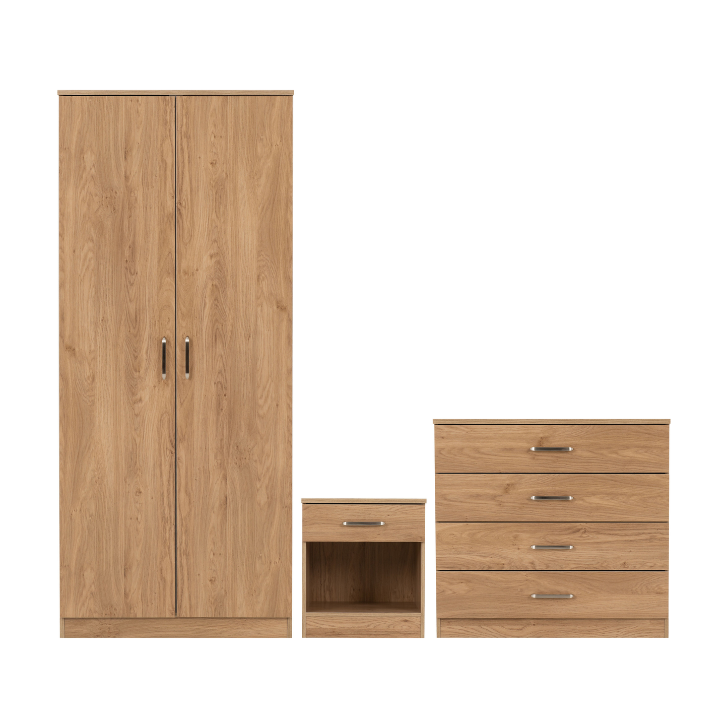 Dakota Trio Set Oak Effect Wardrobe Chest & Bedside