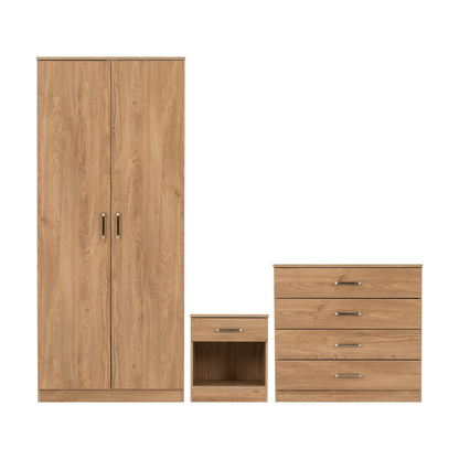 Dakota Trio Set Oak Effect Wardrobe Chest & Bedside