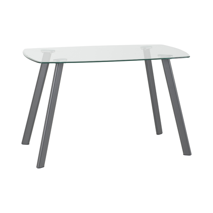 Abbey Small Dining Set (4 Chairs) - Clear Glass/Grey Faux Leather