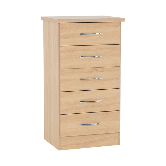 Nevada 5 Drawer Narrow Chest - Sonoma Oak Effect