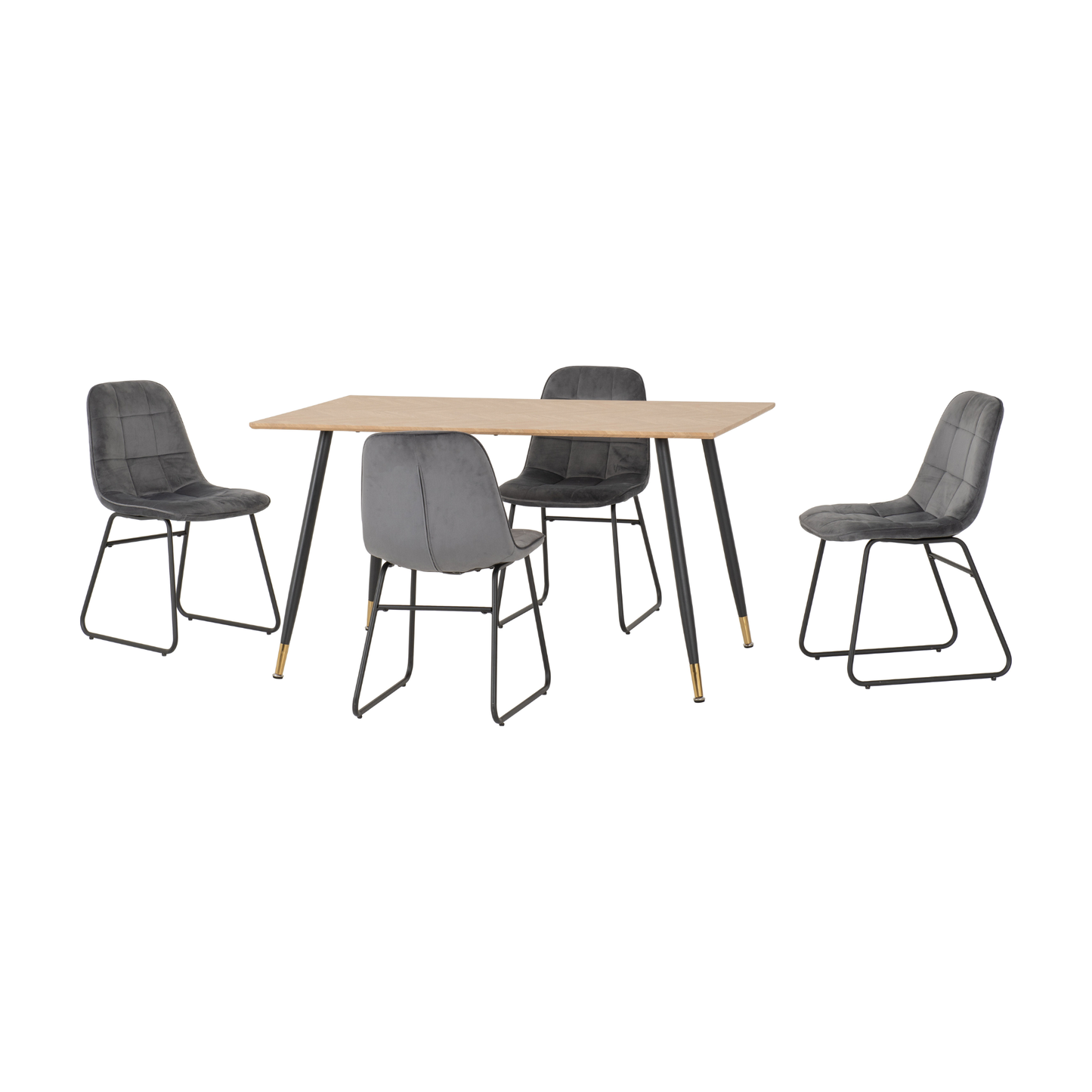 Hamilton & Lukas Medium Dining Set (4 Chairs) - Oak/Grey Velvet