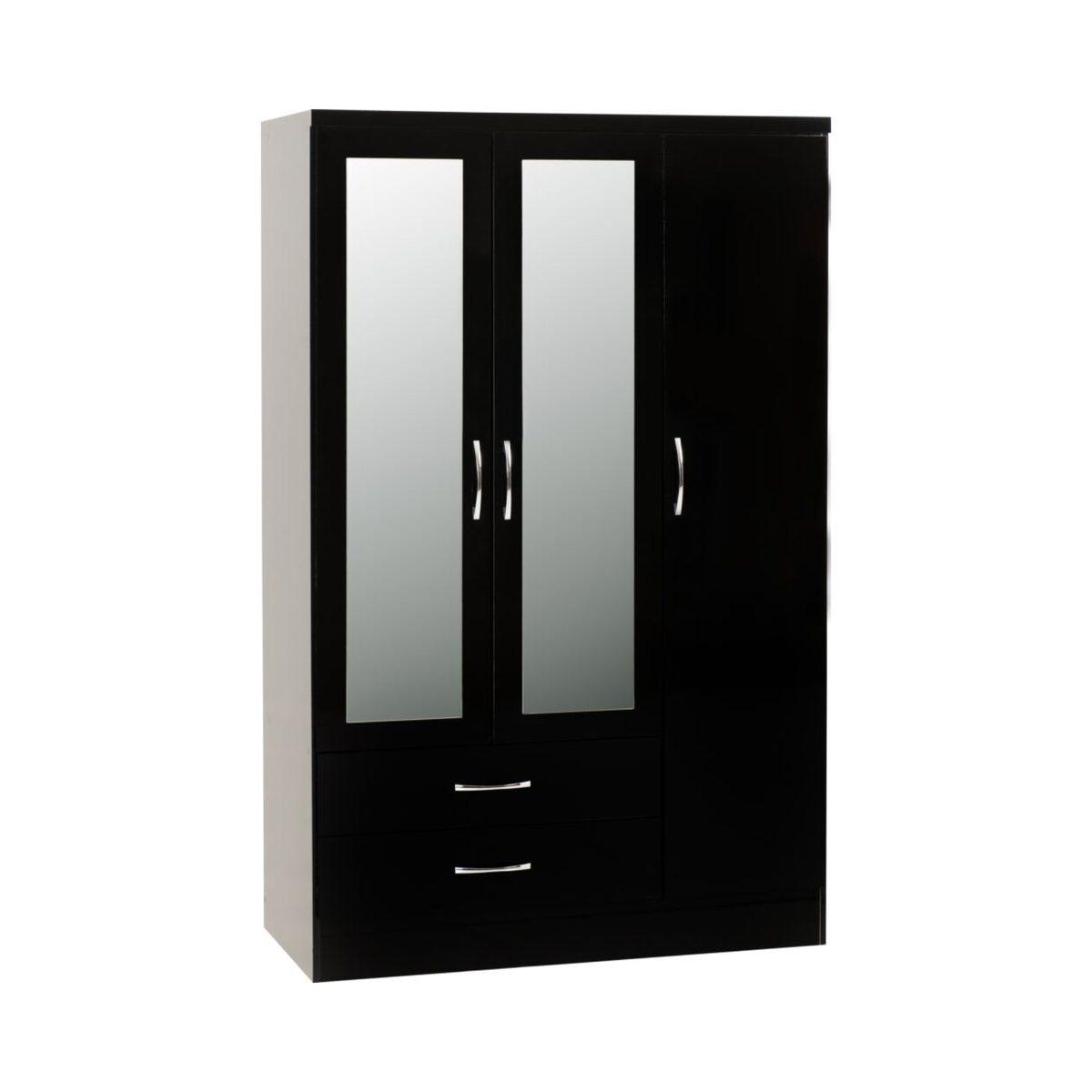 Nevada 3-Door 2-Drawer Wardrobe with Mirror – Black Gloss