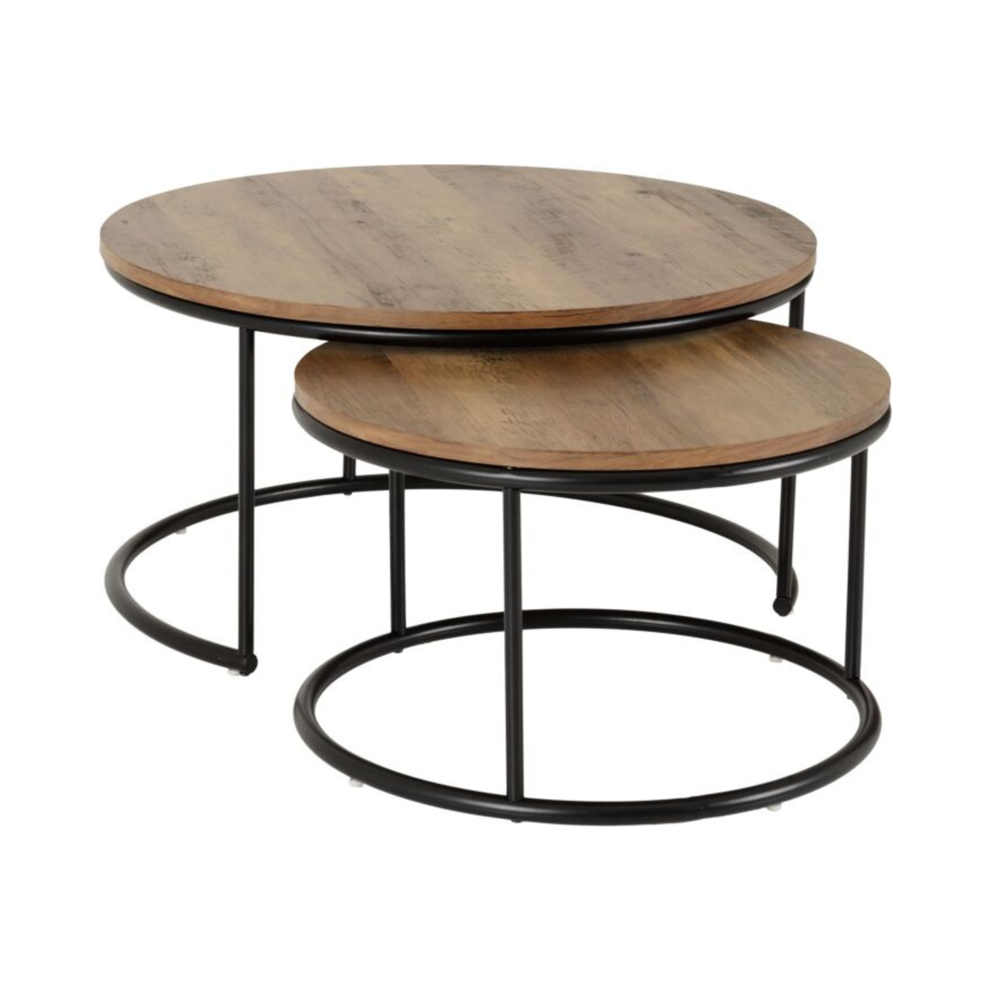 Quebec Round Coffee Table Set - Medium Oak Effect, Space-Saving Design