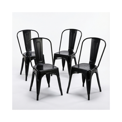 Bistro Pack of 4 Black Metal Chairs