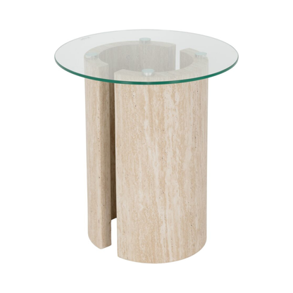 Modena Side Table – Glass & Cream Marble Effect Modern Table