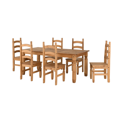 Corona 6' Dining Set with 6 Chairs - Distressed Waxed Pine