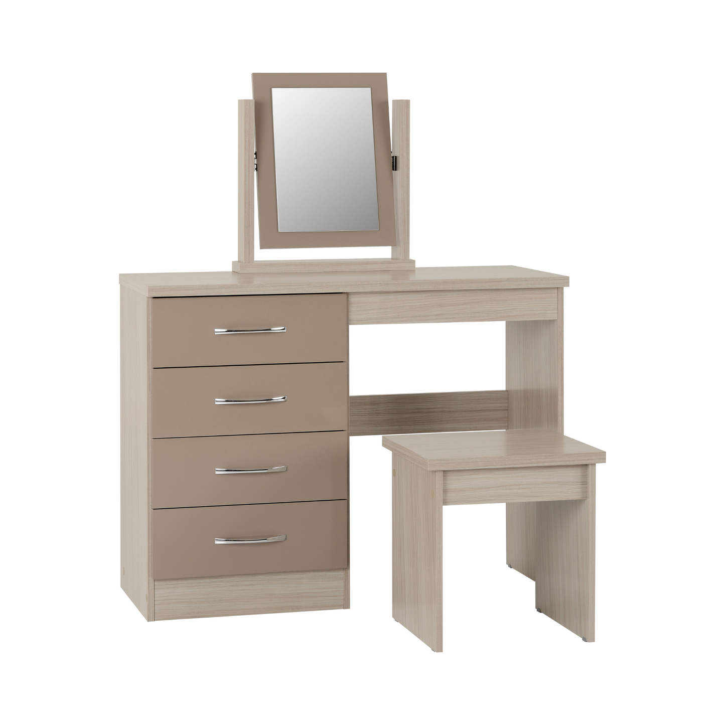 Nevada Dressing Table Set - Oyster Gloss/Light Oak Effect Veneer
