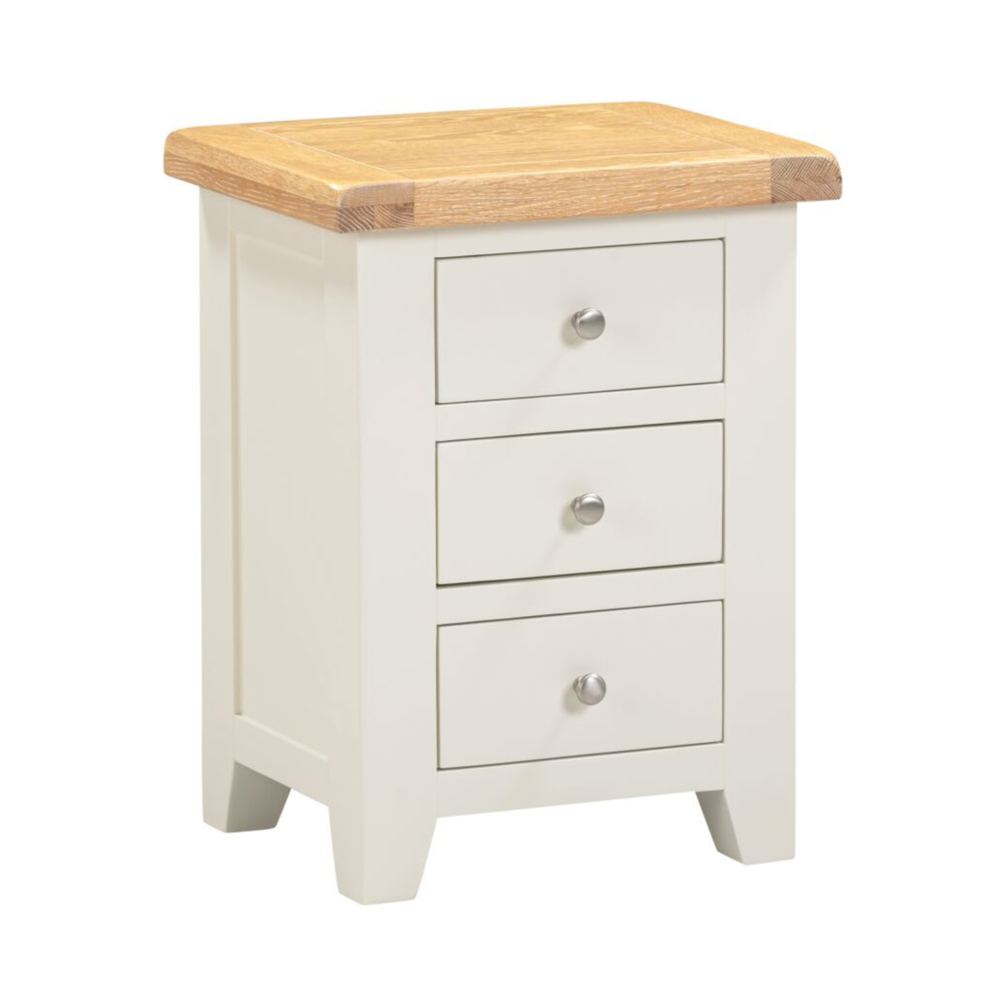 Windsor 3 Drawer Bedside Table – Ivory/Oak