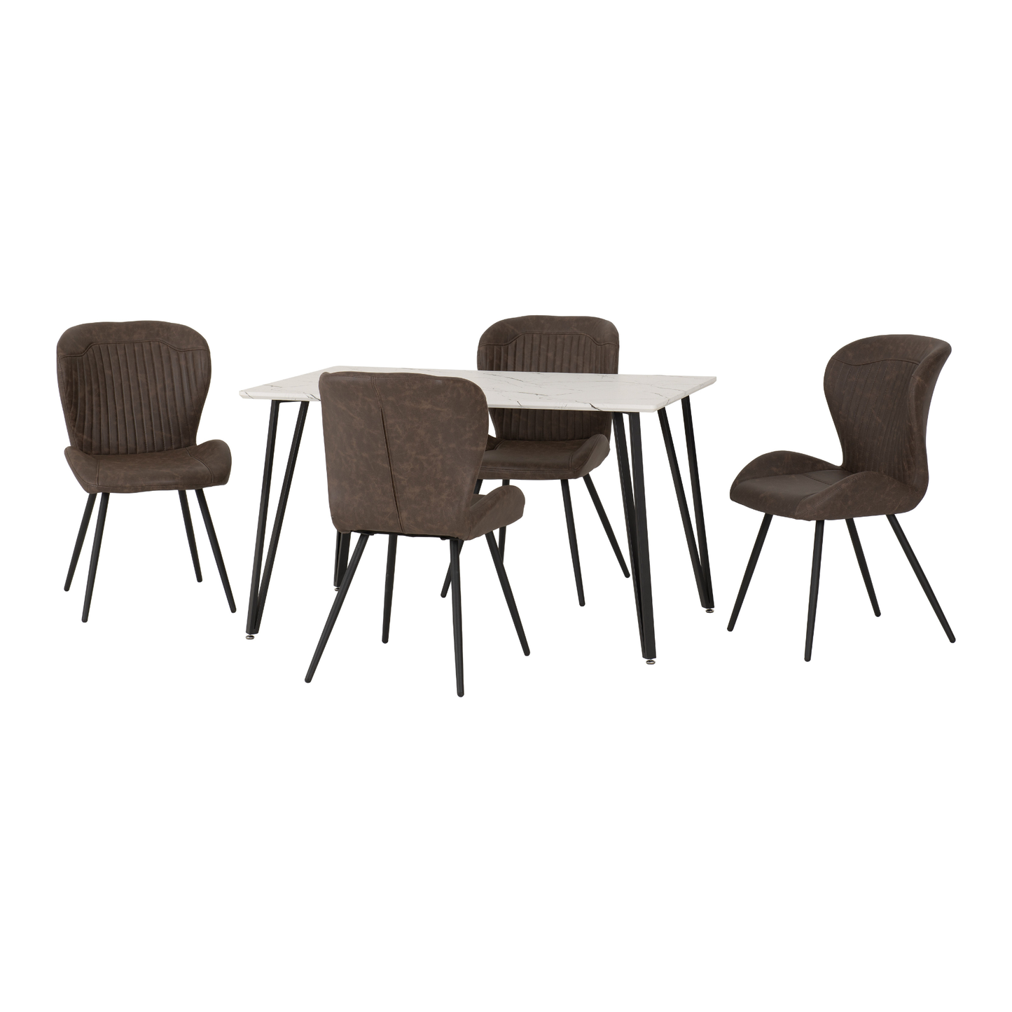 Marlow & Quebec Dining Set – White Marble & Brown PU