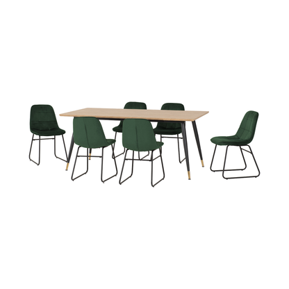 Hamilton & Lukas Large Dining Set (6 Chairs) - Oak/Emerald Green Velvet