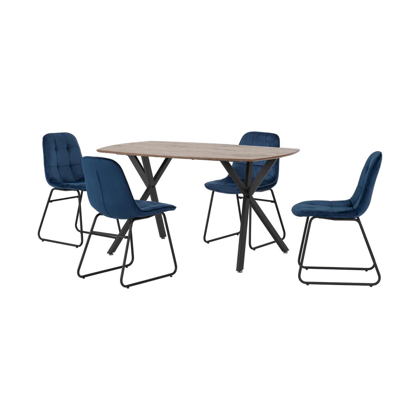 Athens Dining Set with 4 Lukas Chairs - Oak & Sapphire Velvet
