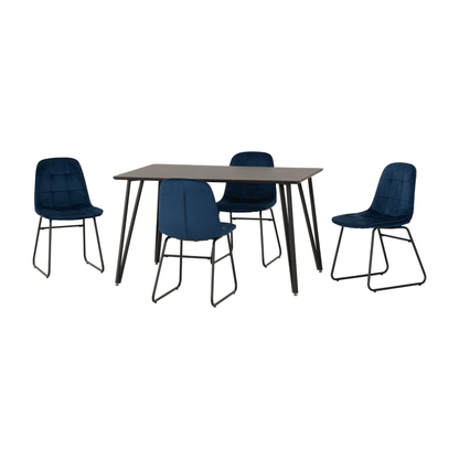 Marlow & Lukas Dining Set - Black Marble/Sapphire Blue Velvet