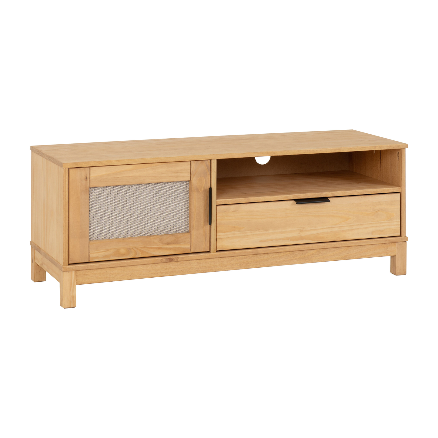 Corona Rattan 1 Door 1 Drawer TV Unit - Distressed Wax Pine
