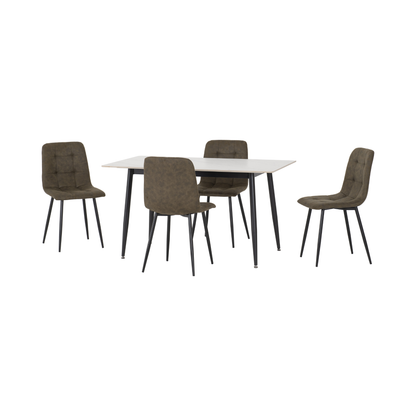 Fenton Dining Set with 4 Chairs - White & Olive Green Suede Fabric