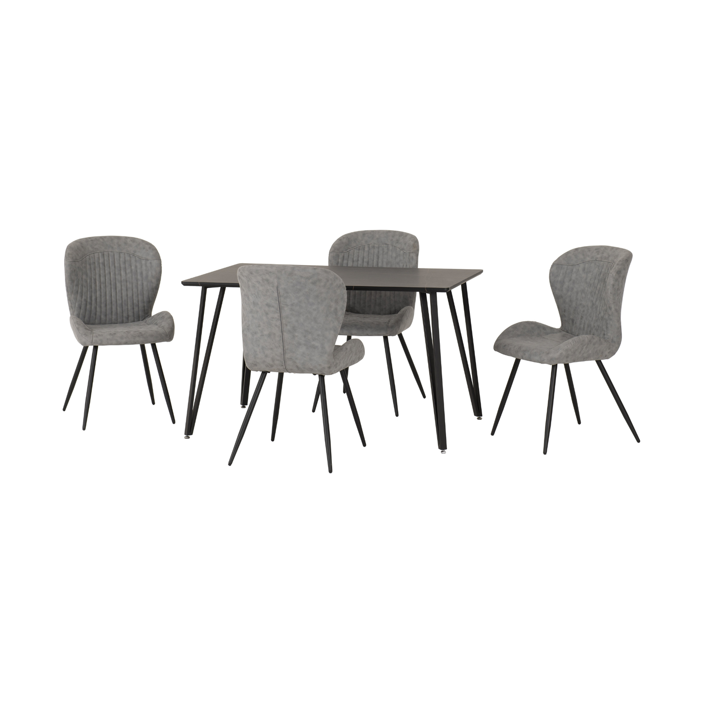 Marlow & Quebec Dining Set – Black Marble & Grey PU