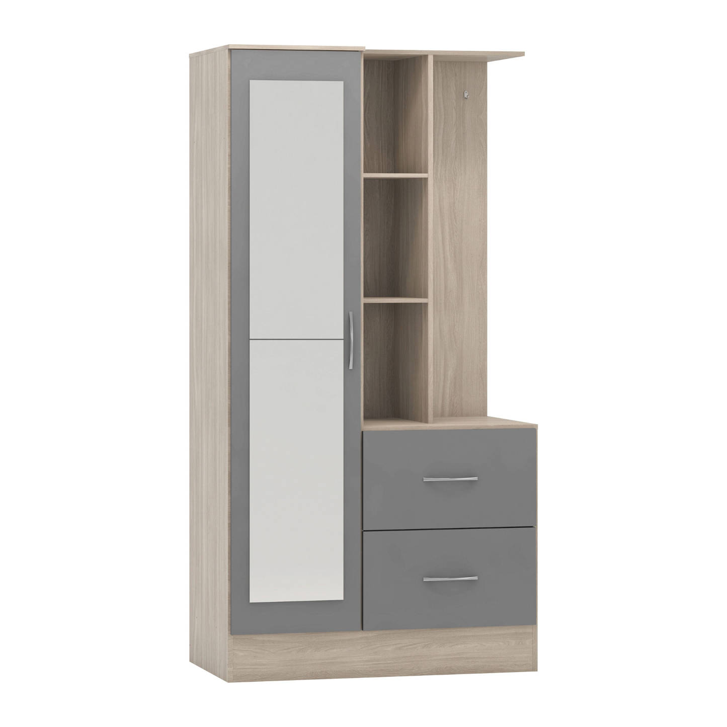 Nevada Mirrored Wardrobe - Grey Gloss/Light Oak