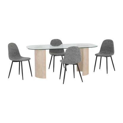Modena & Athens Dining Set - Cream/Grey Faux Leather (4 Chairs)