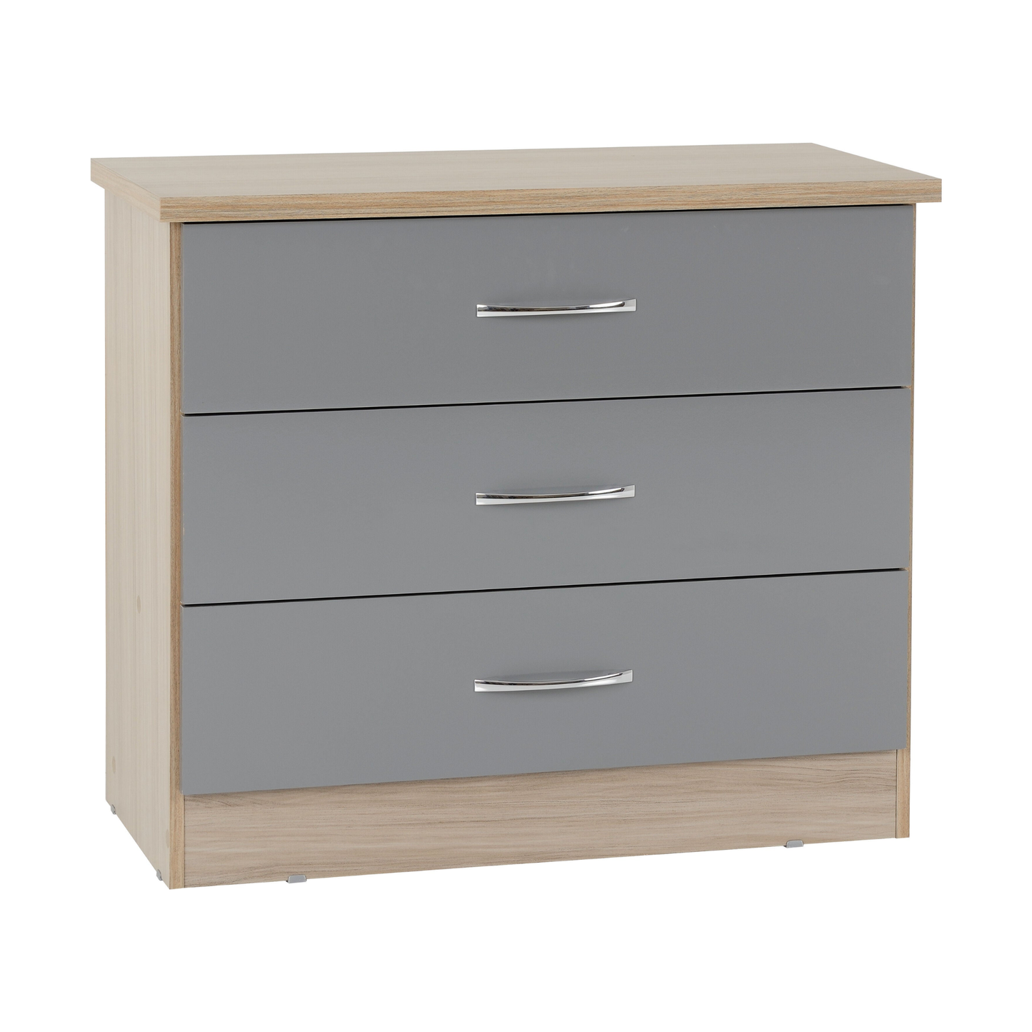 Nevada 3 Drawer Chest - Grey Gloss/Light Oak Effect Veneer