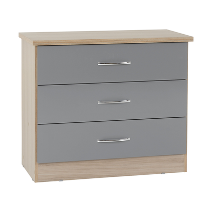 Nevada 3 Drawer Chest - Grey Gloss/Light Oak Effect Veneer