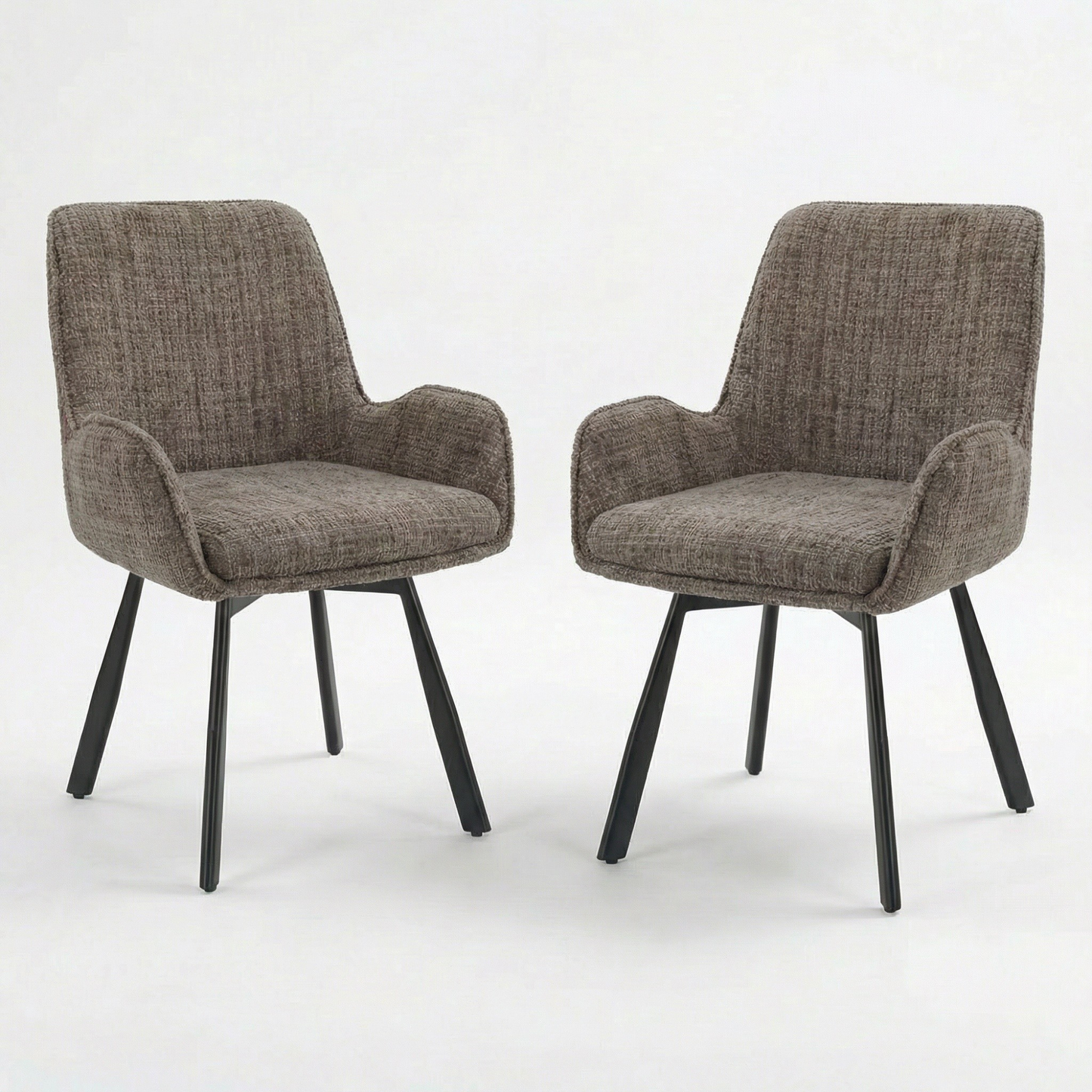 Amelia Pack of 2 Swivel Dining Chairs – Brown Chenille Fabric