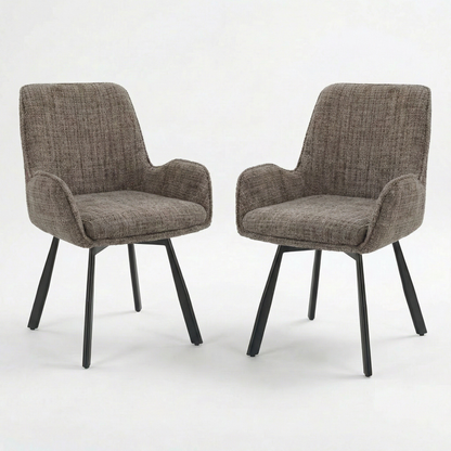 Amelia Pack of 2 Swivel Dining Chairs – Brown Chenille Fabric