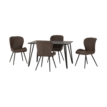 Marlow & Quebec Dining Set – Black Marble & Brown Faux Leather