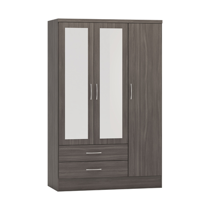 Nevada 3 Door 2 Drawer Mirrored Wardrobe - Black Wood Grain