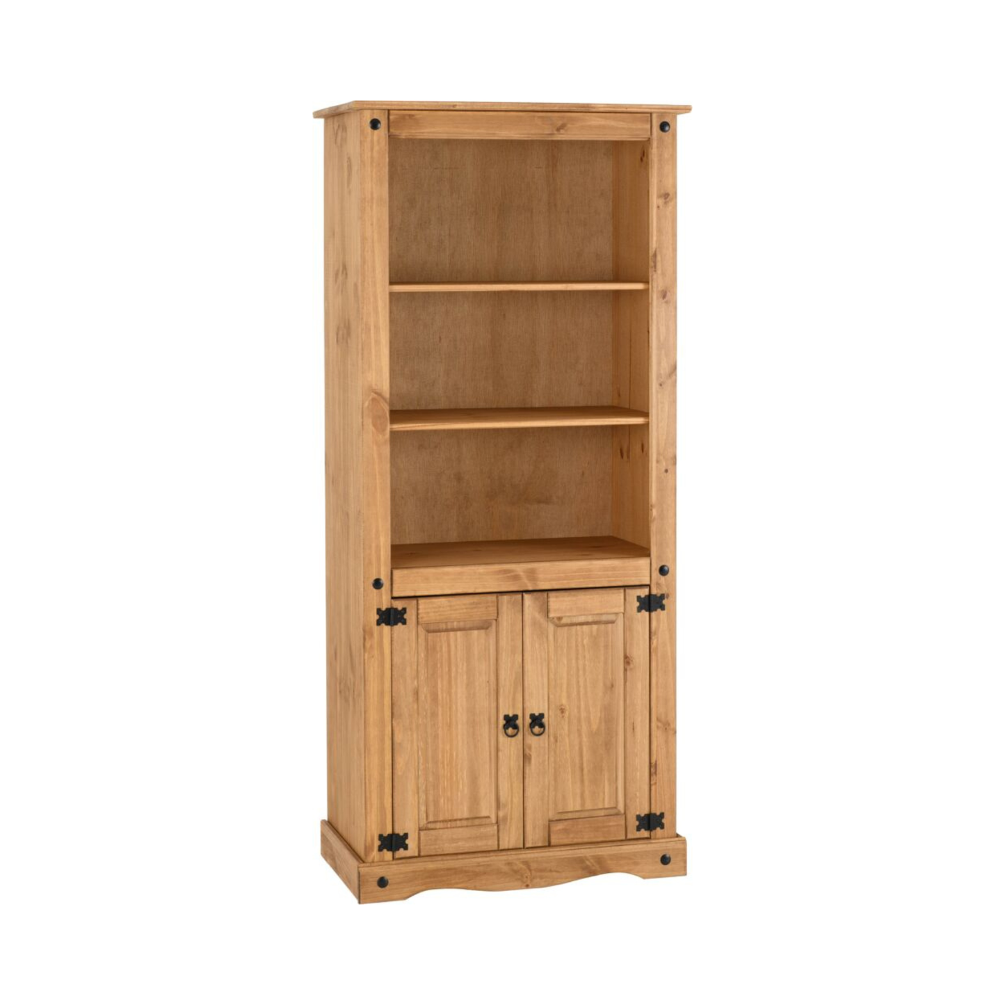 Corona 2 Door Display Unit & Bookcase – Distressed Waxed Pine
