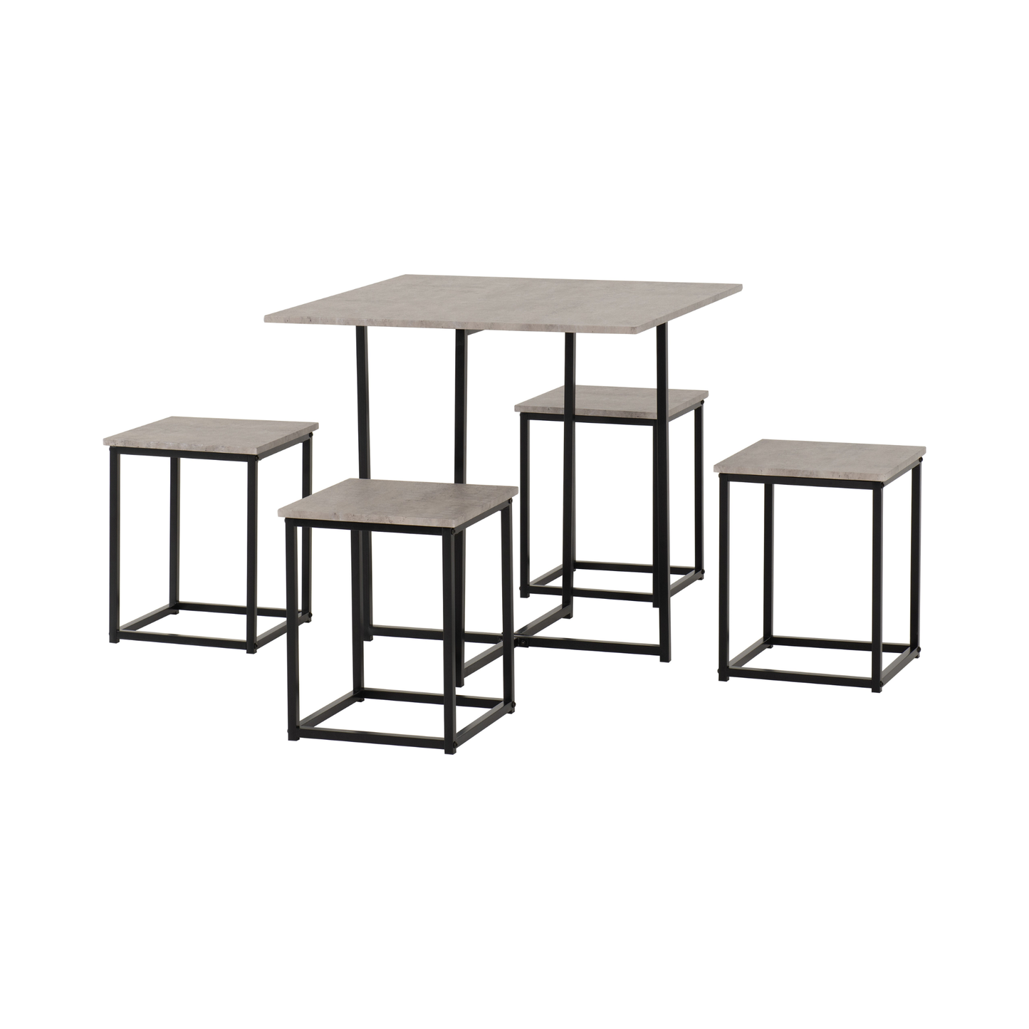 Kent 1+4 Stowaway Dining Set - Stone Effect/Black