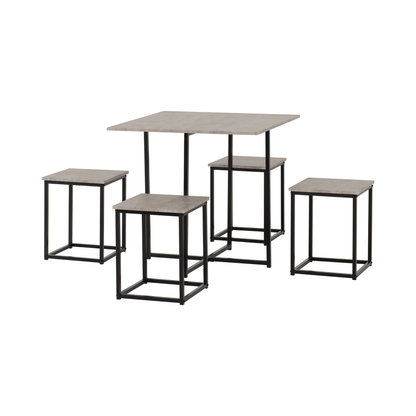 Kent 1+4 Stowaway Dining Set - Stone Effect/Black