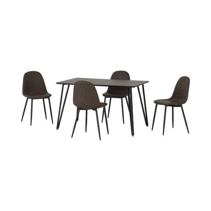 Marlow & Athens Dining Set (4 Chairs) - Black Marble/Brown PU