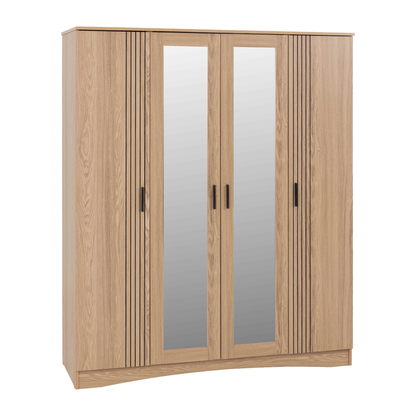 Tessa 4 Door Mirrored Wardrobe - Natural Oak Effect