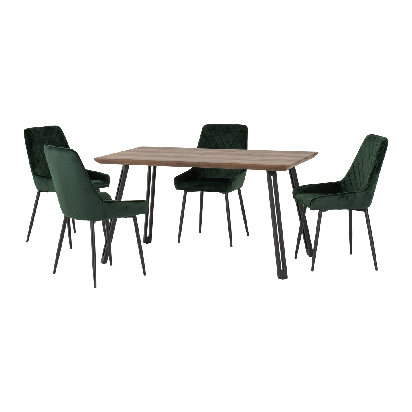 Quebec Straight & Avery Dining Set - Oak Effect/Green Velvet