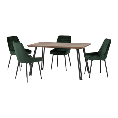 Quebec Straight & Avery Dining Set - Oak Effect/Green Velvet