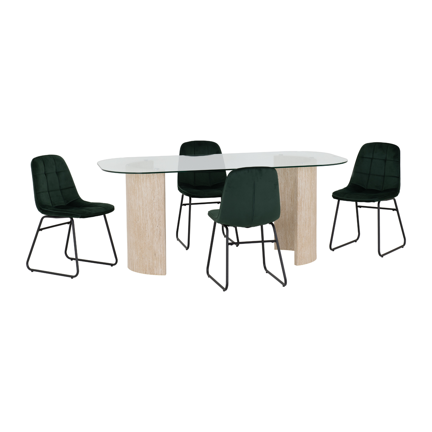 Modena & Lukas Dining Set - Cream/Emerald Green Velvet (4 Chairs)