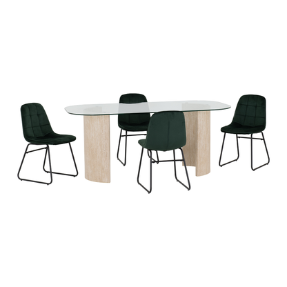 Modena & Lukas Dining Set - Cream/Emerald Green Velvet (4 Chairs)