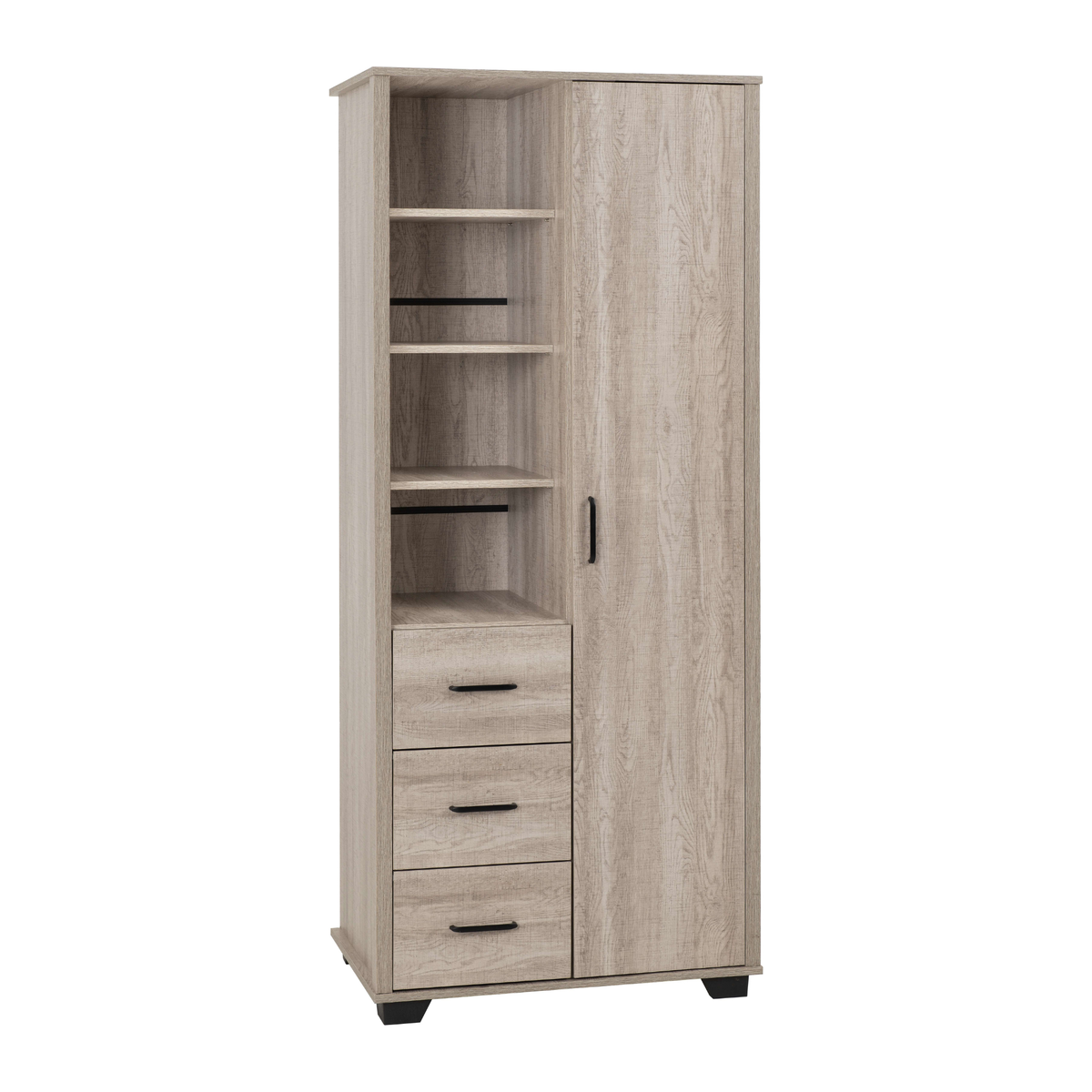 Oliver 1 Door 3 Drawer Open Shelf Wardrobe - Light Oak Effect