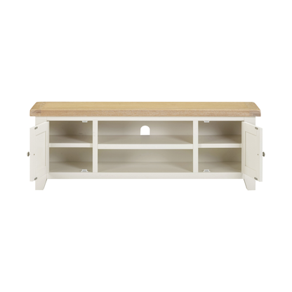 Windsor Straight TV Unit - Ivory/Oak - Hardwood & Plywood
