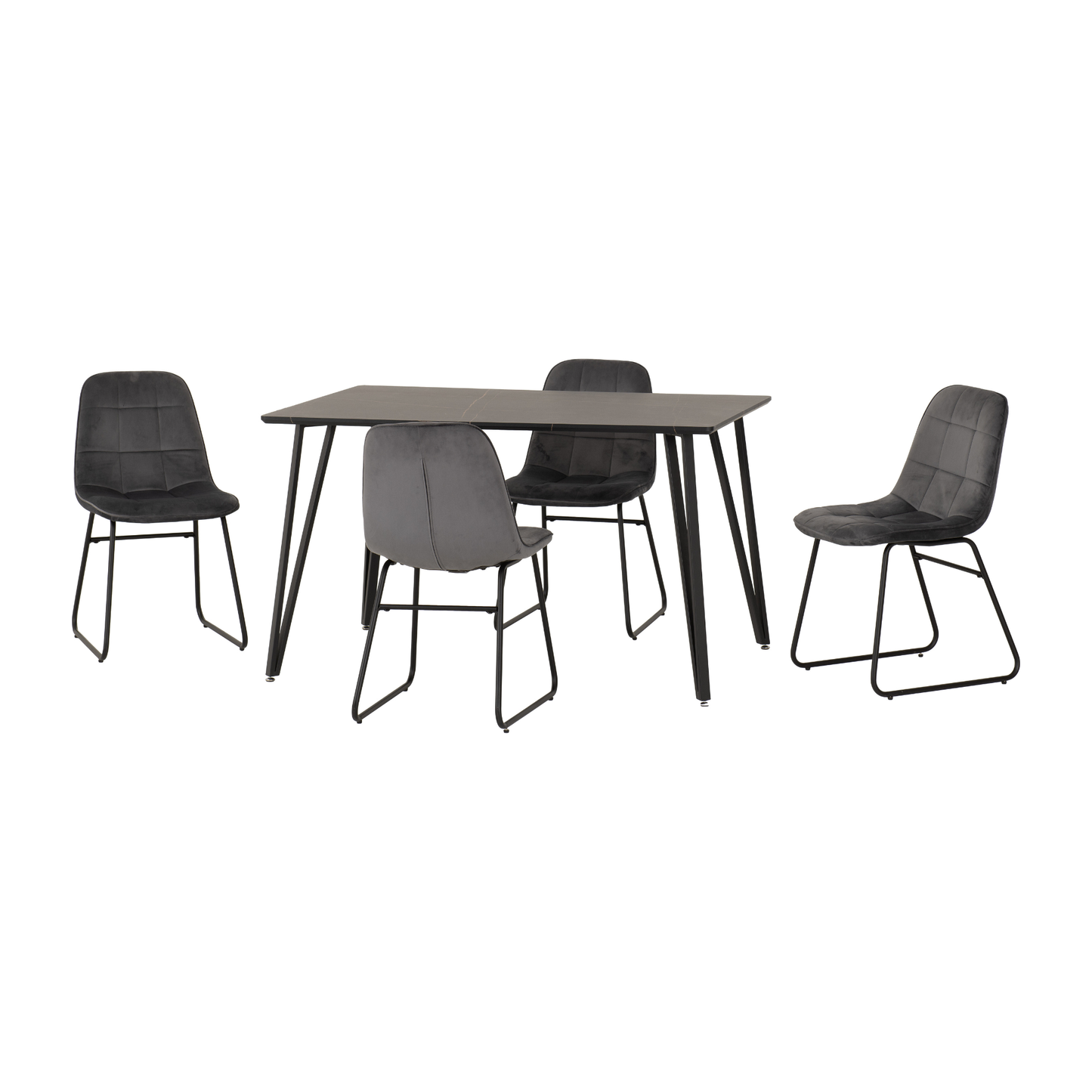 Marlow & Lukas Dining Set - Black Marble/Grey Velvet