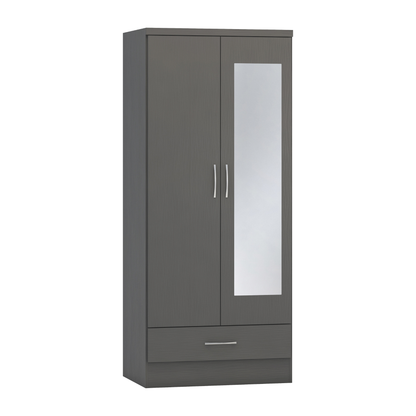 Nevada Mirrored 2 Door Wardrobe - 3D Effect Grey