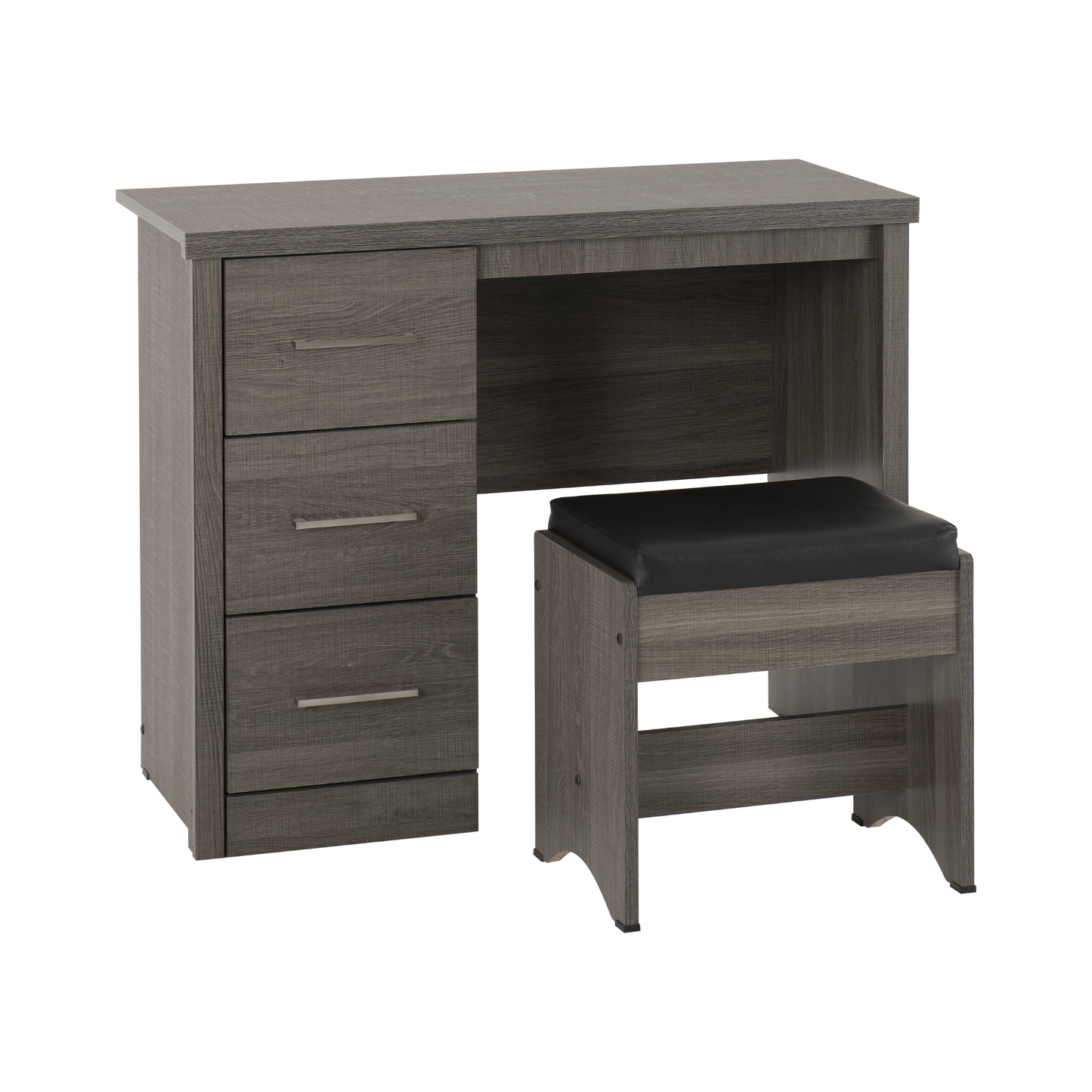 Lisbon 2Pc Dressing Table Set - Black Wood Grain/Black Faux Leather