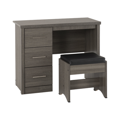 Lisbon 2Pc Dressing Table Set - Black Wood Grain/Black Faux Leather