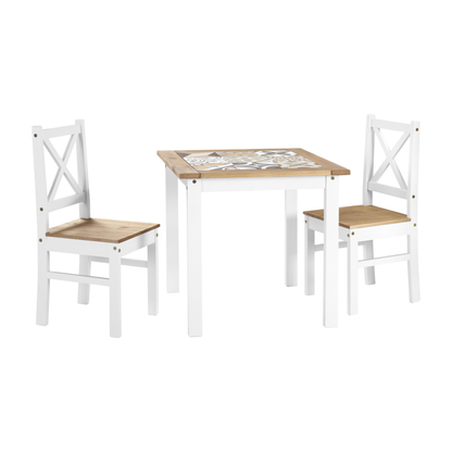Salvador 1+2 Tile Top Dining Set - White/Pine