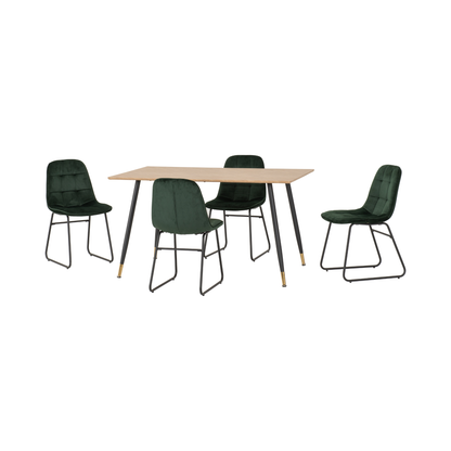 Hamilton & Lukas Medium Dining Set (4 Chairs) - Oak/Emerald Green Velvet