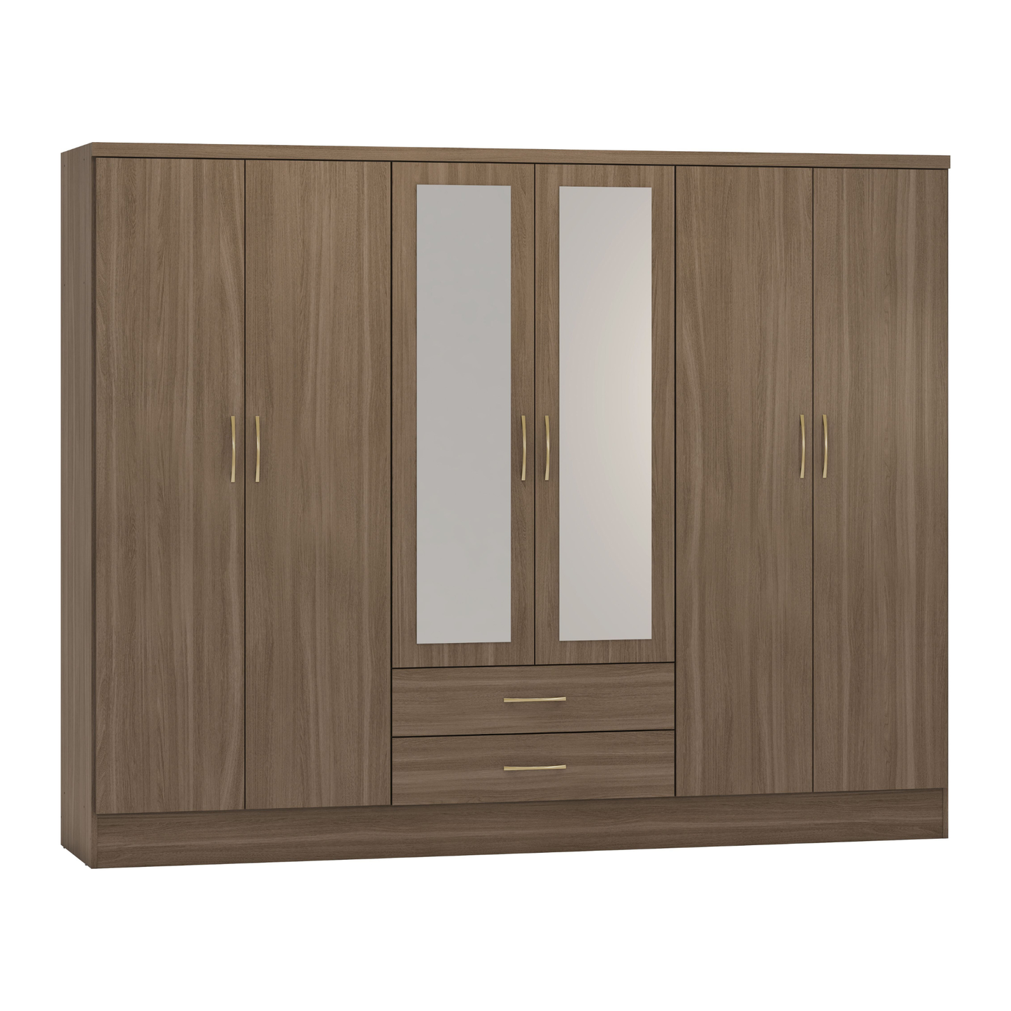 Nevada 6 Door 2 Drawer Wardrobe - Rustic Oak Effect