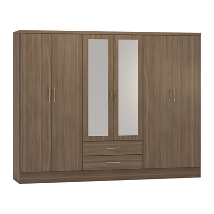 Nevada 6 Door 2 Drawer Wardrobe - Rustic Oak Effect