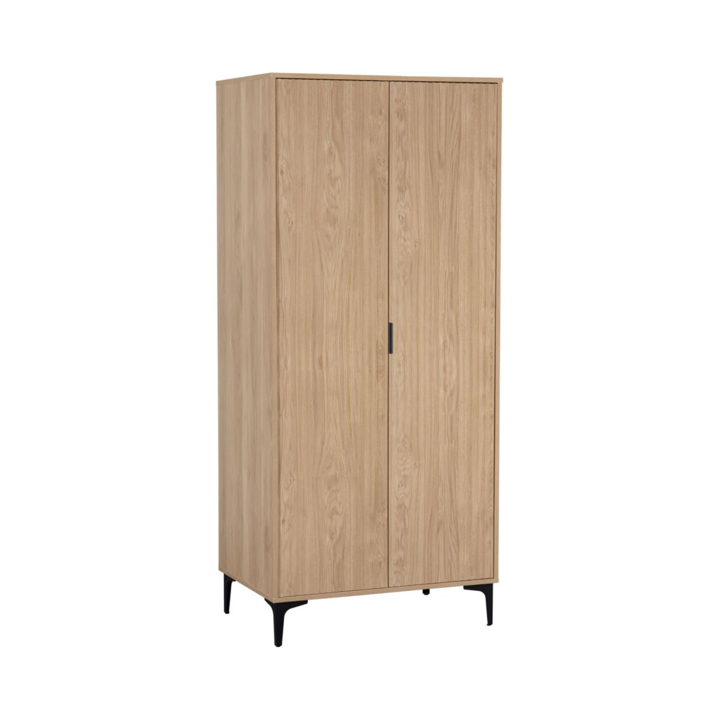 Miami 2 Door Wardrobe – Oak Effect & Black, Compact Storage