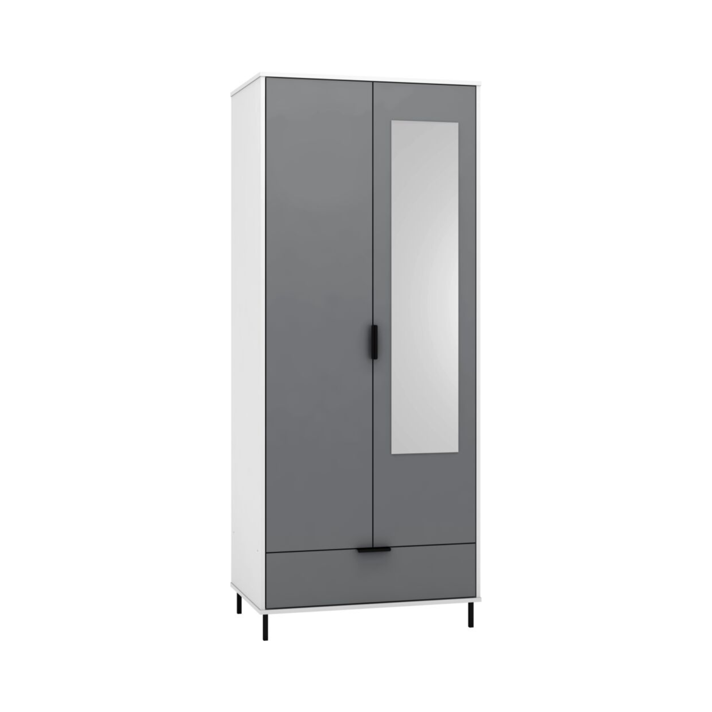 Madrid Grey & White Gloss 2 Door 1 Drawer Mirrored Wardrobe